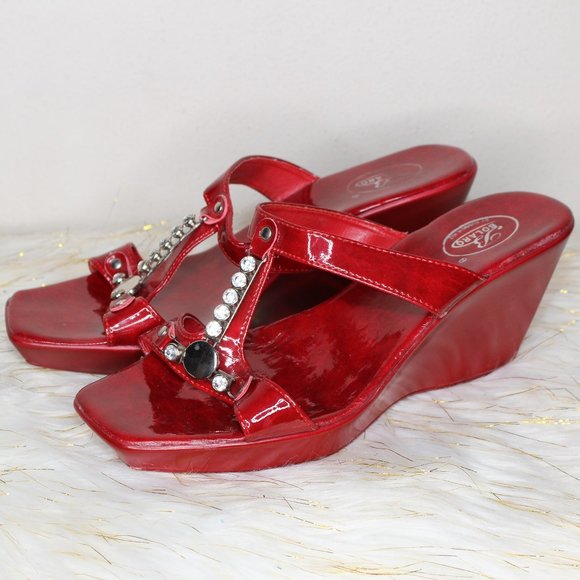 Bolaro Ruby Red Wedges with Rhinestones - Picture 2 of 5